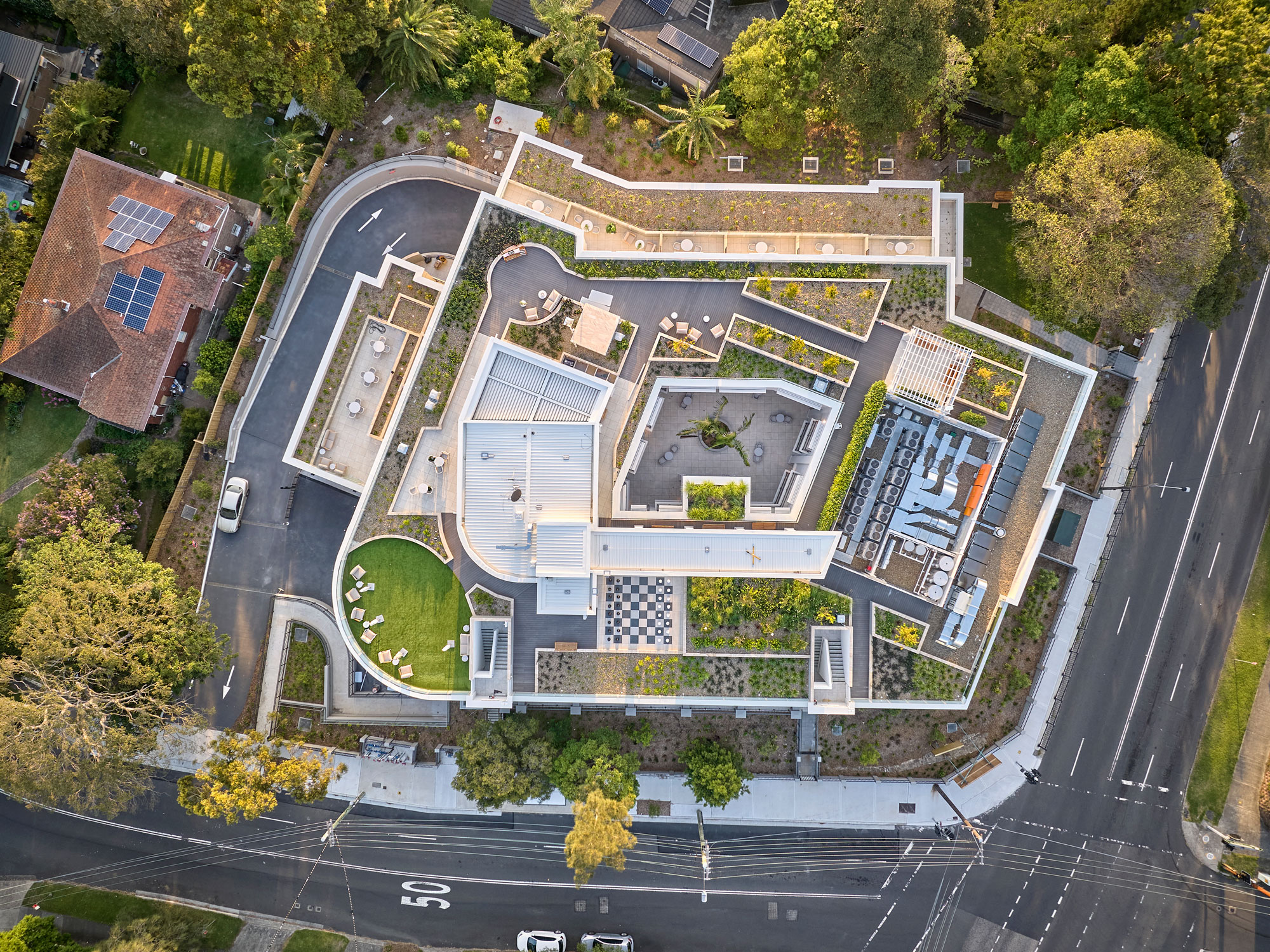 Top down view of the roof and facilities at Greenwich Place