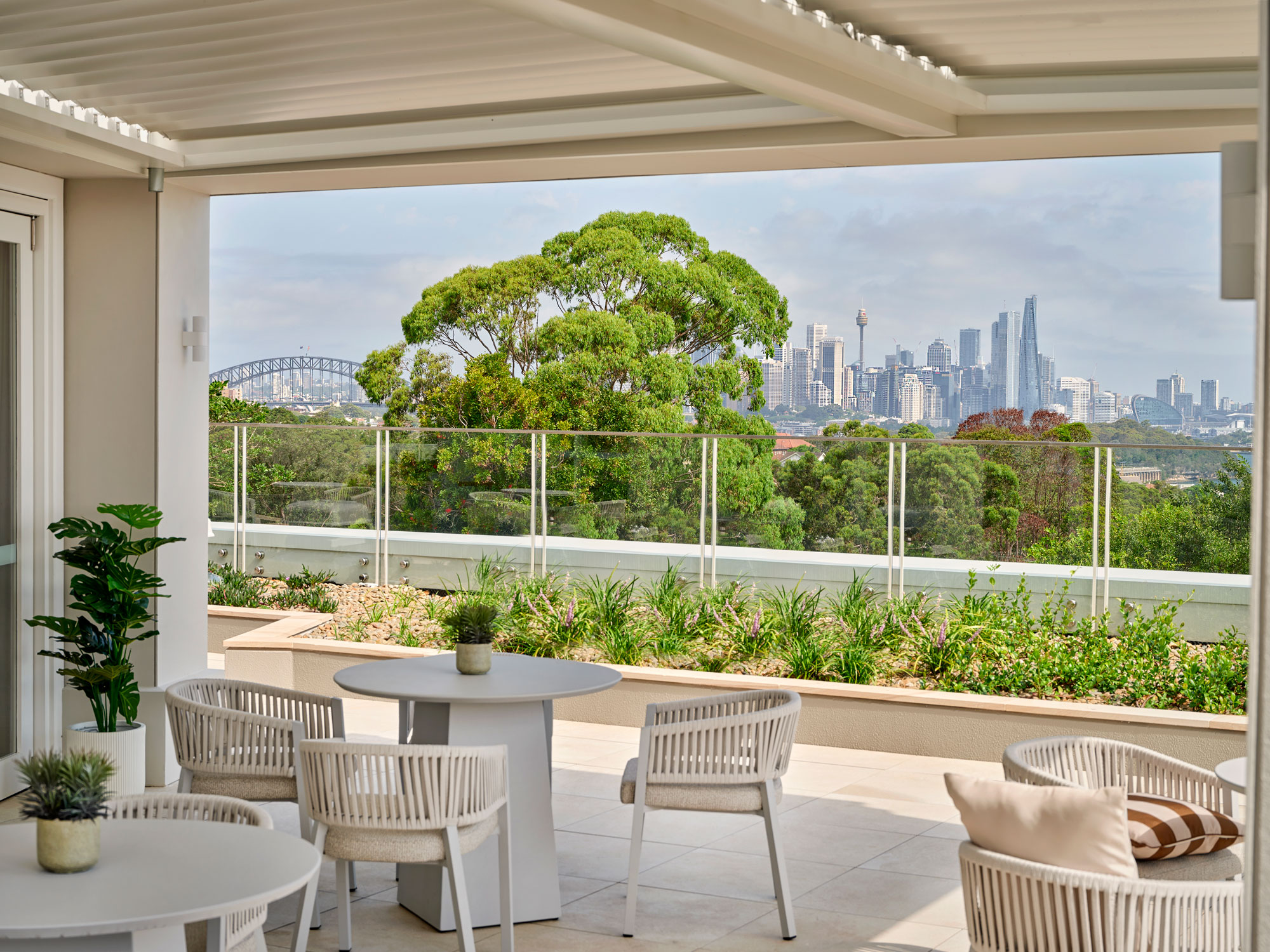 Seating and view from the Greenwich Place Roof Club & Bar